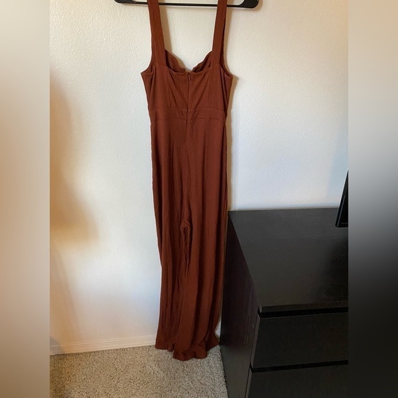 L*Space Women’s Selena Ribbed Jumpsuit Size S Rust Wide Leg Wide Leg One Piece - Picture 4 of 10